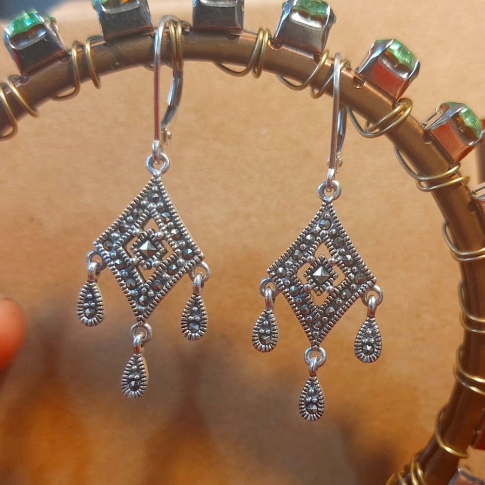 Sterling silver marcasite chandelier earrings